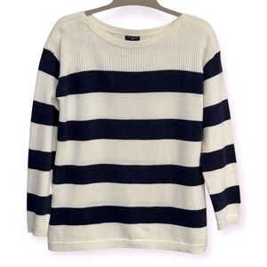 Talbots Women’s Navy and Cream Striped Sweater Size‎ MP